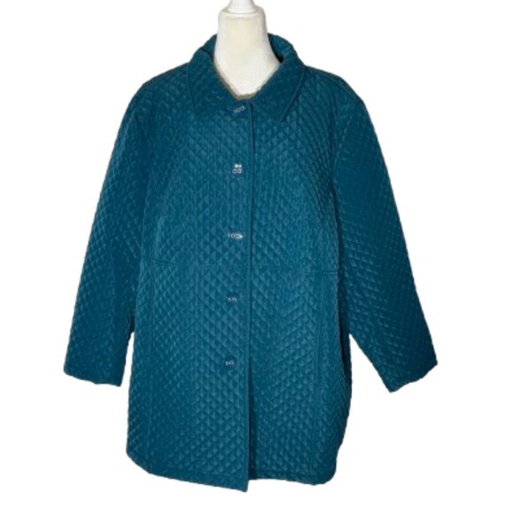 Willow Lane Women's 2x Teal Quilted Button Down Coat - Picture 1 of 7